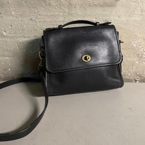 Vintage Black Leather Coach Bag